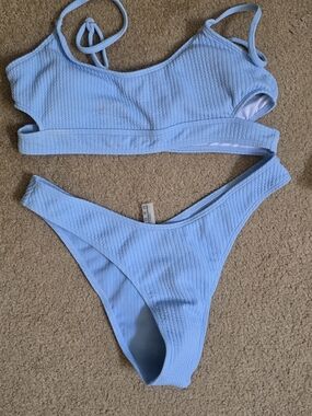 Zaful Light Blue Ribbed Bikini Set